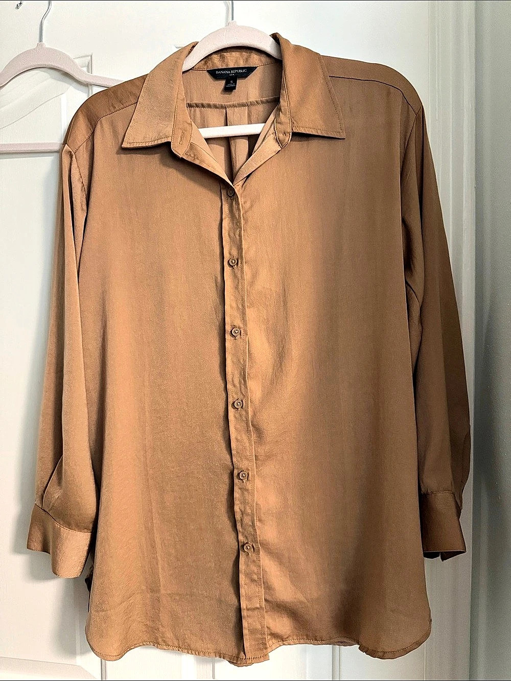 Banana Republic Satin Button Down Shirt in Brown/Beige